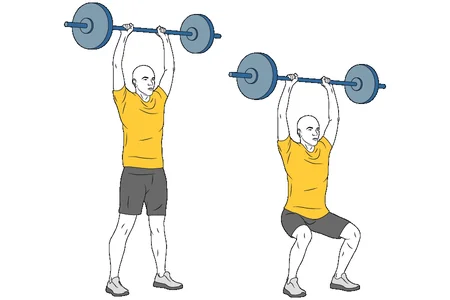 Media sentadilla en extensión de brazos con barra