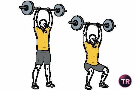 Half squat in Arm extension with barbell