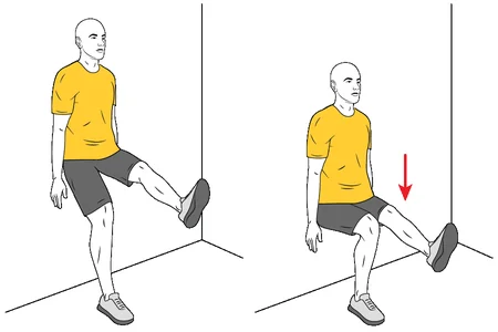 Media sentadilla isométrica sobre una pierna