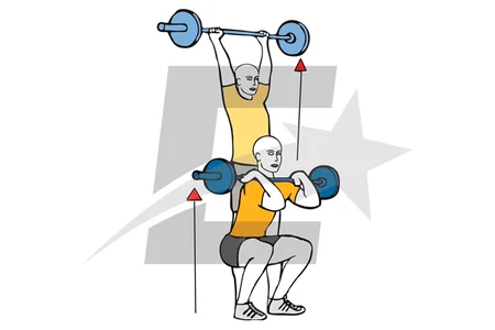 Half squat and shoulder press with barbell
