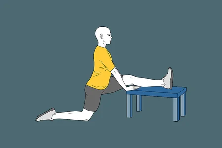 Estiramiento de extensores de cadera una pierna sobre banco