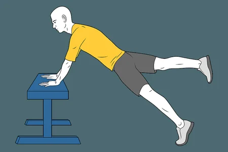 Equilibrio apoyado sobre banco y pierna estirada