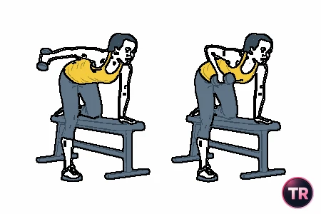 Patada de tríceps con mancuerna rodilla apoyada sobre banco plano