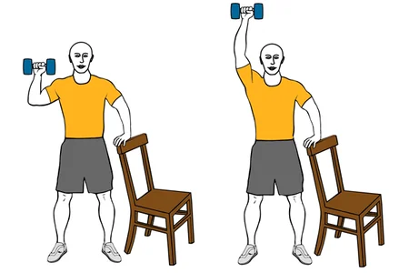 Press de hombro con mancuerna a una mano y apoyo