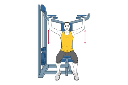 Press frontal de hombros en máquina sentado y agarre neutro