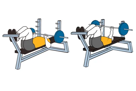 Press pectoral en banco plano con barra agarre cerrado