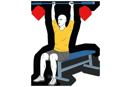 Behind-the-neck press with barbell seated without support