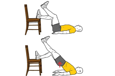 Puente con una pierna con apoyo en silla