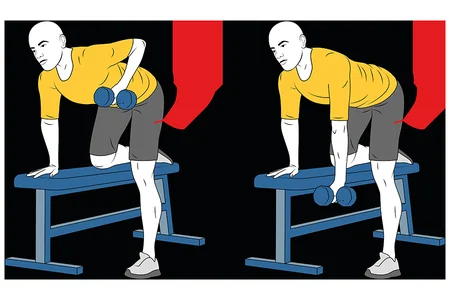 Remo con mancuerna con rodilla apoyada