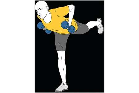 Remo con mancuernas en equilibrio sobre una pierna