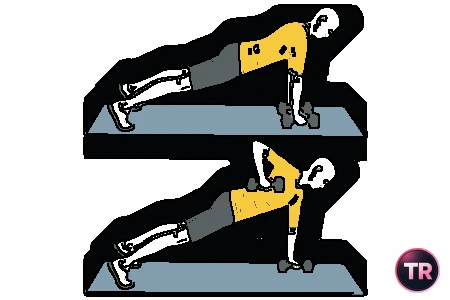 Remo con mancuernas en posición de flexiones de brazos