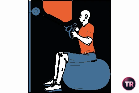Row with a cable machine high seated on a stability ball