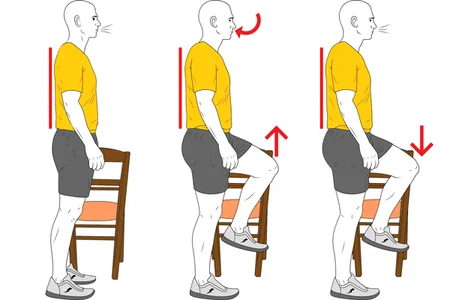 Respiración coordinada con elevación de pierna