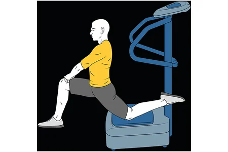 Rodilla y tibia apoyados sobre plataforma vibratoria