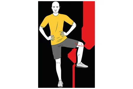 Rotación externa de cadera de pie con rodilla levantada