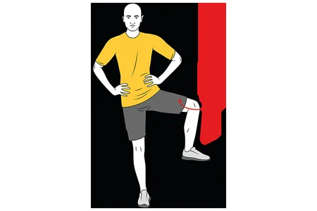 Rotación interna de cadera de pie con rodilla levantada