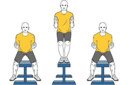 Salto vertical con banco entre las piernas