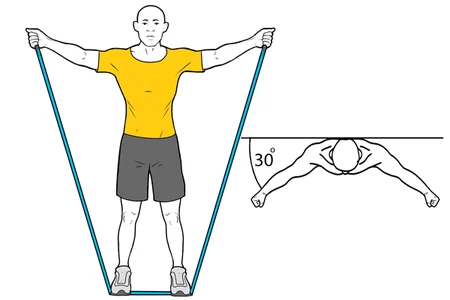 Elevación de hombros en el plano de la escápula con banda elástica