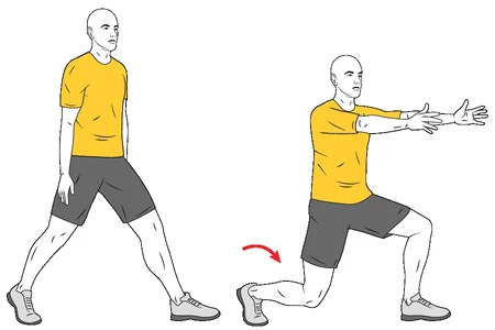 Zancada adelante brazos en horizontal