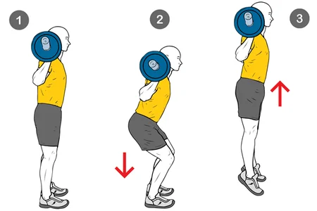 Half squat or squat with jump and barbell