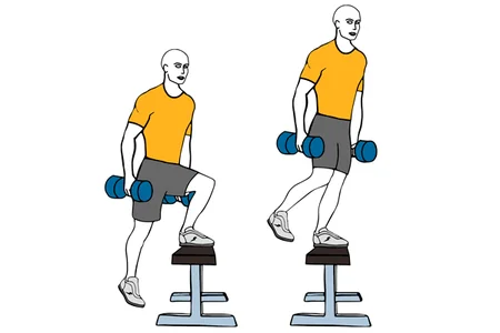 Subir al banco con mancuernas