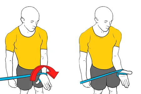 Supinación de antebrazo con banda elástica
