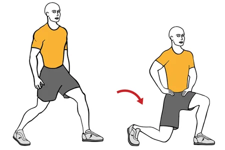 Zancada adelante manos en la cintura