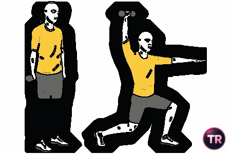 Zancada adelante y extensión de brazo en vertical