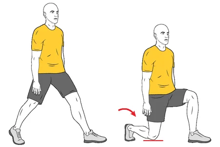 Zancada adelante y rodilla al suelo