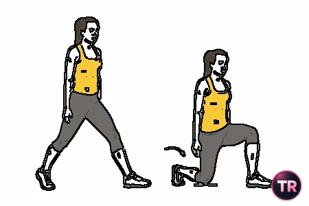 Zancada adelante y rodilla al suelo