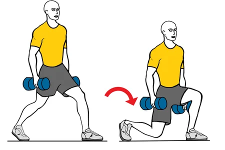 Zancada con mancuernas