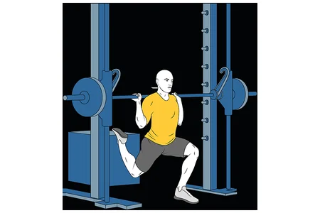 Zancada en maquina smith con pierna elevada