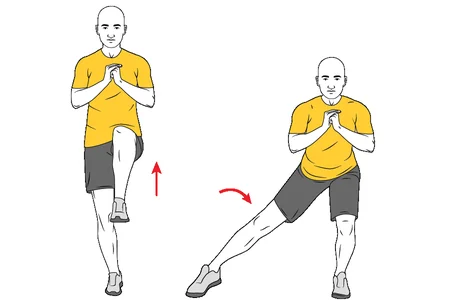 Zancada lateral y flexión de pierna