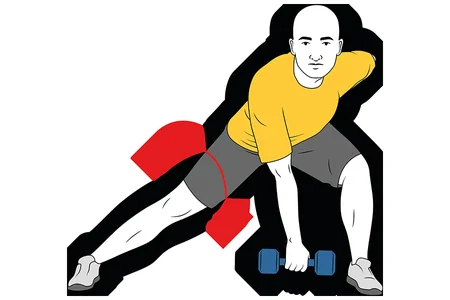 Zancada y flexion de tronco adelante con mancuerna