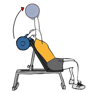 Extensión de tríceps o press francés con barra en banco inclinado