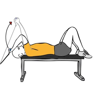 Extensión de triceps con cable-polea tumbando en banco plano
