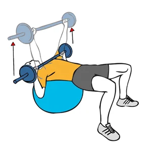 Press pectoral con barra sobre pelota de pilates