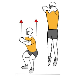 Salto desde media sentadilla con brazos cruzados
