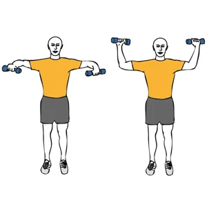 Rotanción de hombros con mancuernas de pie