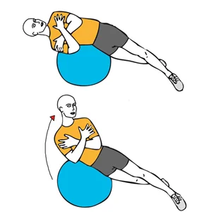 Flexión lateral de tronco sobre pelota de Pilates