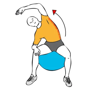 Estiramiento de abdominales oblicuos sobre pelota de pilates