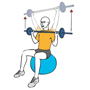 Press de hombros con barra sentado en pelota de pilates