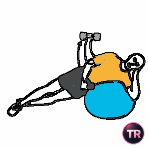Rotación de hombro con mancuerna tumbado lateral sobre pelota de Pilates