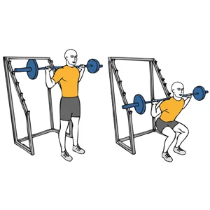 Media sentadilla con barra y piernas abiertas