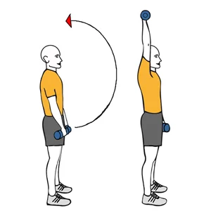 Elevación frontal de brazo con mancuerna hasta la vertical