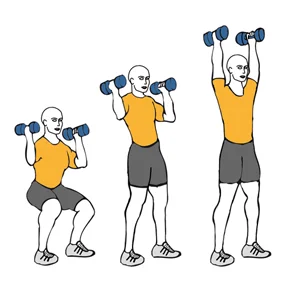 Media sentadilla y press de hombros con mancuernas