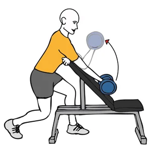 Biceps curl with dumbbell supported on an incline bench