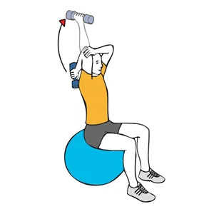 Extension de triceps con mancuerna sentado en pelota de pilates