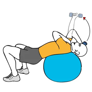 Extensión de triceps a una mano con mancuerna tumbado sobre pelota de pilates