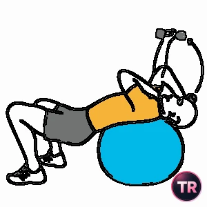 Extensão de tríceps a uma mão com halter deitado sobre bola de Pilates